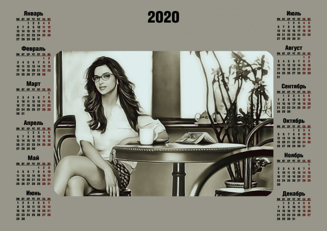 Обои картинки фото календари, компьютерный дизайн, женщина, девушка, помещение, 2020, очки, стол, calendar