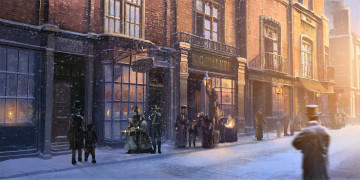 Картинка рисованное города люди город дома снег улица зима
