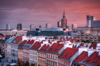 Картинка города варшава польша крыши панорама утро