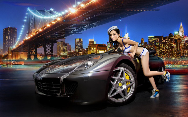 Обои картинки фото автомобили, авто, девушками, азиатка, девушка, ferrari, 599