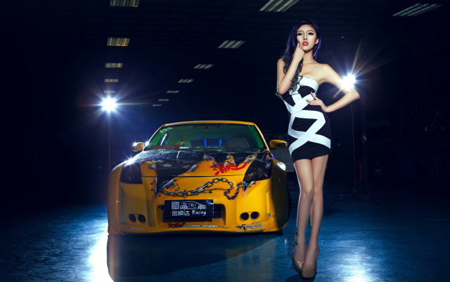 Обои картинки фото автомобили, авто, девушками, nissan, 350z, азиатка, девушка
