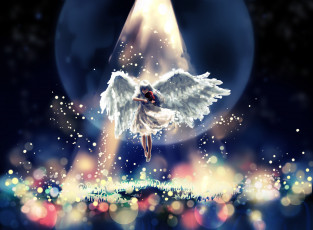 Картинка аниме -angels+&+demons девушка ангел музыкальный инструмент скрипка свет
