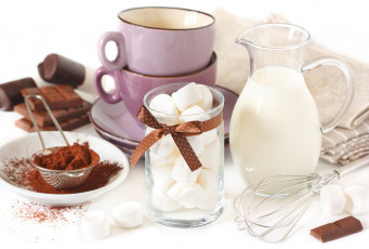 Картинка еда разное кувшин чашка зефир блюдца шоколад салфетки молоко