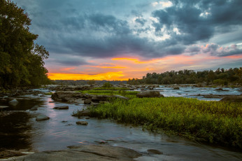 Картинка природа восходы закаты лето трава лес река