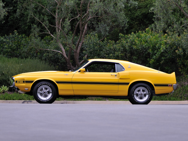 Обои картинки фото автомобили, mustang, желтый, 1969, gt500, shelby