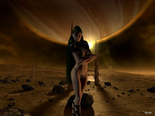 Картинка 3д+графика фантазия+ fantasy девушка планета фон взгляд свечение