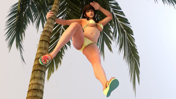 Картинка 3д+графика аниме+ anime девушка пальма фон взгляд