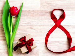 обоя праздничные, международный женский день - 8 марта, тюльпаны, 8, марта, romantic, gift, love, цветы, red, tulips, лента