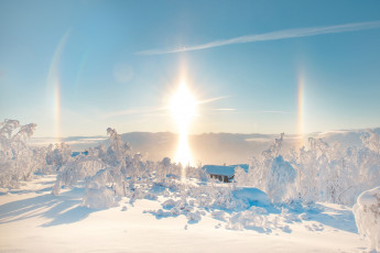 Картинка солнечное+гало природа зима пейзаж радуга облака небо гало снег холод зим мороз солнце