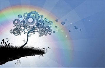Картинка векторная+графика природа+ nature дерево обрыв лучи радуга