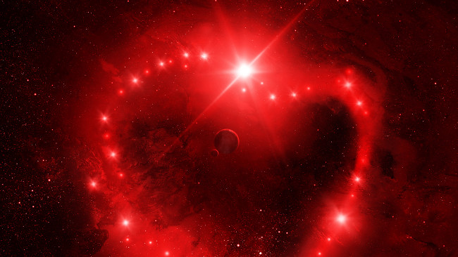 Обои картинки фото космос, арт, valentines, space, звезды, красное, планеты
