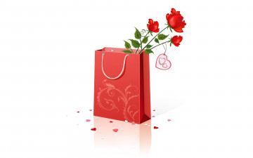 Картинка праздничные день+святого+валентина +сердечки +любовь пакет подарок цветок роза сердечки отражение