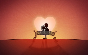 Картинка векторная+графика лавка влюбленные сердце пара любовь сияние скамейка
