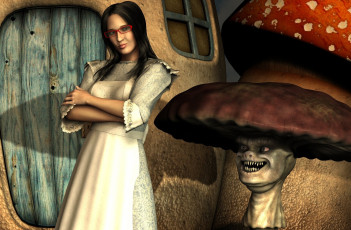 Картинка 3д+графика фантазия+ fantasy гриб очки фон взгляд девушка