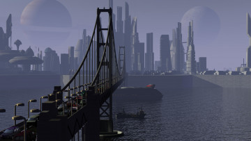 Картинка 3д+графика архитектура+ architecture мост река город
