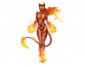 Картинка рисованное комиксы девушка фон существо огонь