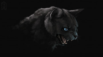 Картинка рисованное животные +коты art черный кот пасть злобный взгляд тьма