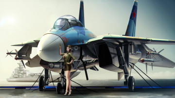 Картинка рисованное армия девушка фон самолет