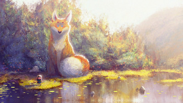 Картинка рисованное живопись арт fantasy лиса осень