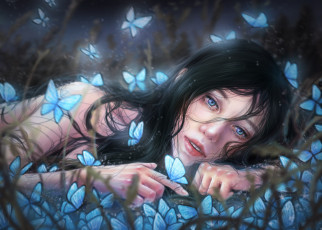 Картинка фэнтези девушки девушка фон взгляд бабочки
