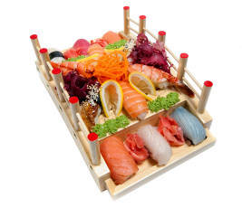 обоя еда, рыба,  морепродукты,  суши,  роллы, японская, кухня, роллы, суши, имбирь, васаби, лимон