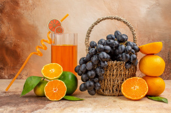 Картинка еда фрукты +ягоды виноград апельсины сок