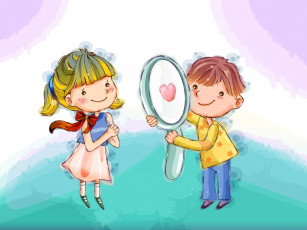 Картинка рисованное дети девочка мальчик сердечко