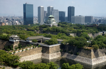 Картинка города замки Японии castle оsaka japan