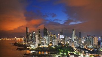 Картинка panama city republic of города столицы государств ночной город здания панама