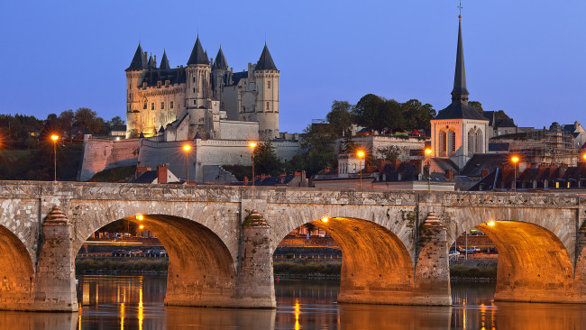 Обои картинки фото maine, et, loir, france, города, мосты, замок, франция, река