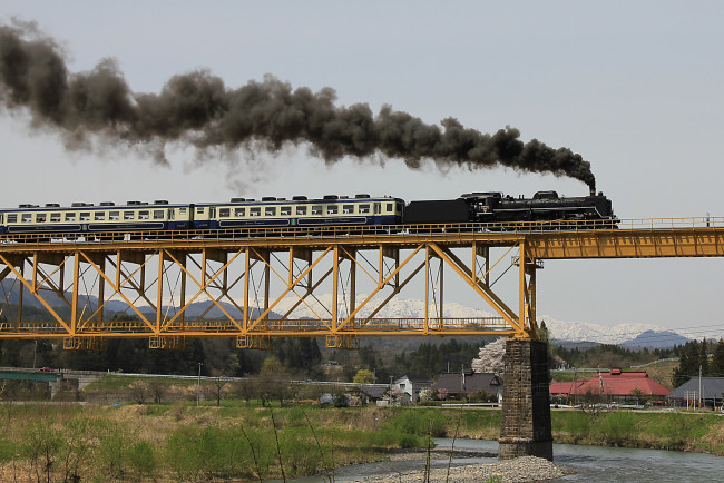 Обои картинки фото техника, паровозы, поезд, мост