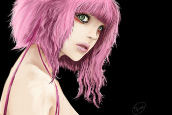Картинка рисованные люди темный фон пирсинг розовые волосы девушка