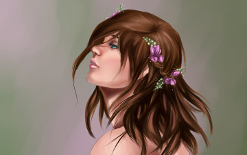 Картинка рисованные люди взгляд девушка ресницы профиль цветы волосы фон