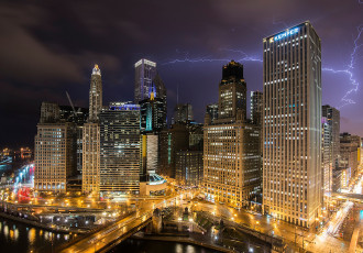 Картинка города нью-йорк+ сша молния небо ночь город Чикаго огни