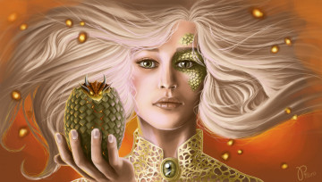 Картинка фэнтези красавицы+и+чудовища game of thrones daenerys targaryen арт белые волосы взгляд чешуйки яйцо дракон