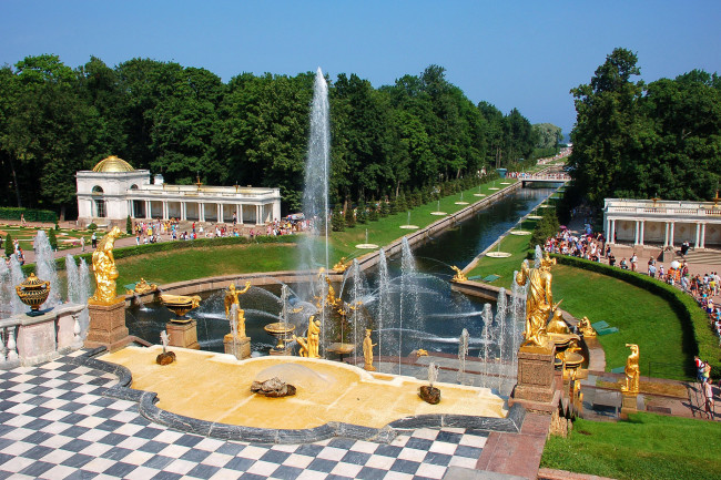 Обои картинки фото golden fountains - peterhoff -st petersburg russia, города, санкт-петербург,  петергоф , россия, парковый, ансамбль