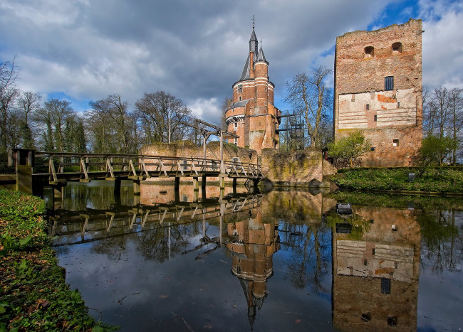 Обои картинки фото duurstede castle, города, - дворцы,  замки,  крепости, замок, мост, река