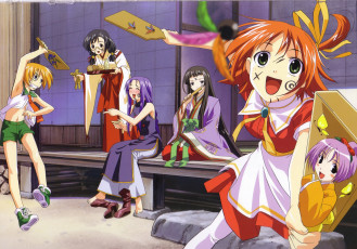 Картинка аниме raimuiro+senkitan девочки дом двор женщина радость ступенька