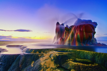 Картинка природа восходы закаты термальный источник небо фонтаны скалы свет гейзеры