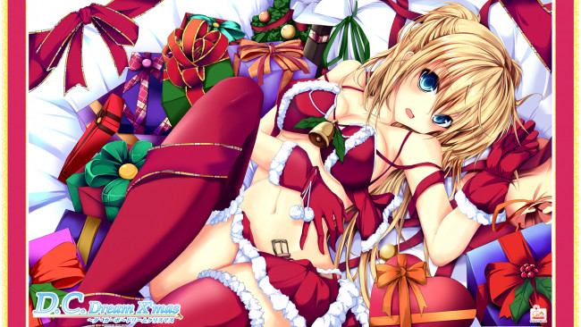 Обои картинки фото аниме, da capo, подарки, колокольчик, костюм, девочка, рождество