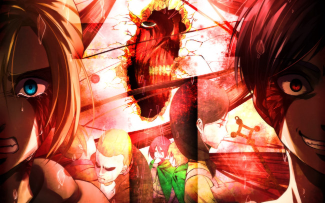Обои картинки фото аниме, shingeki no kyojin, атака, титанов