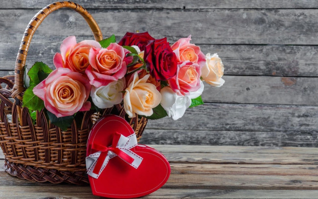 Обои картинки фото цветы, розы, корзинка, сердце