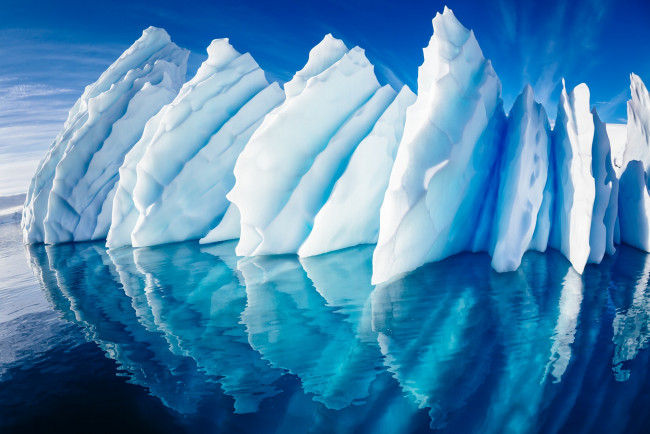 Обои картинки фото природа, айсберги и ледники, ледник, лёд, океан, отражение, небо, море