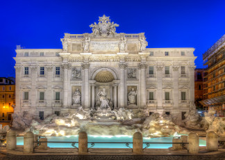 обоя trevi fountain, города, рим,  ватикан , италия, фонтан, дворец, ночь