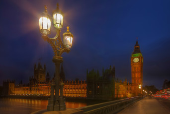 Картинка big+ben города лондон+ великобритания ночь огни мост