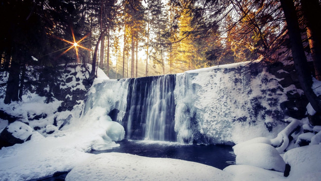 Обои картинки фото природа, водопады, зима, снег, лед
