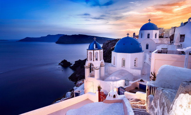 Обои картинки фото города, санторини , греция, море, острова, церковь