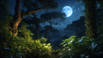 Картинка разное компьютерный+дизайн лес луна ночь