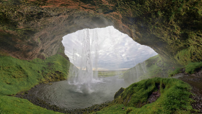 Обои картинки фото природа, водопады, пещера, исландия