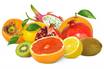 Картинка еда фрукты +ягоды гранат лимон киви питахайя айва грейпфрут
